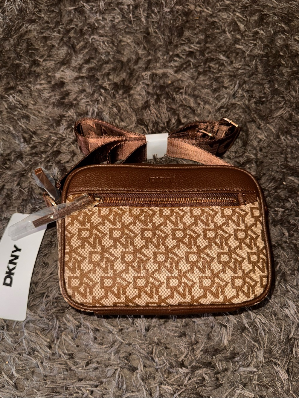DKNY Bryant Monogram Logo Camera Crossbody Bag Purse Chocolate Brown NWT